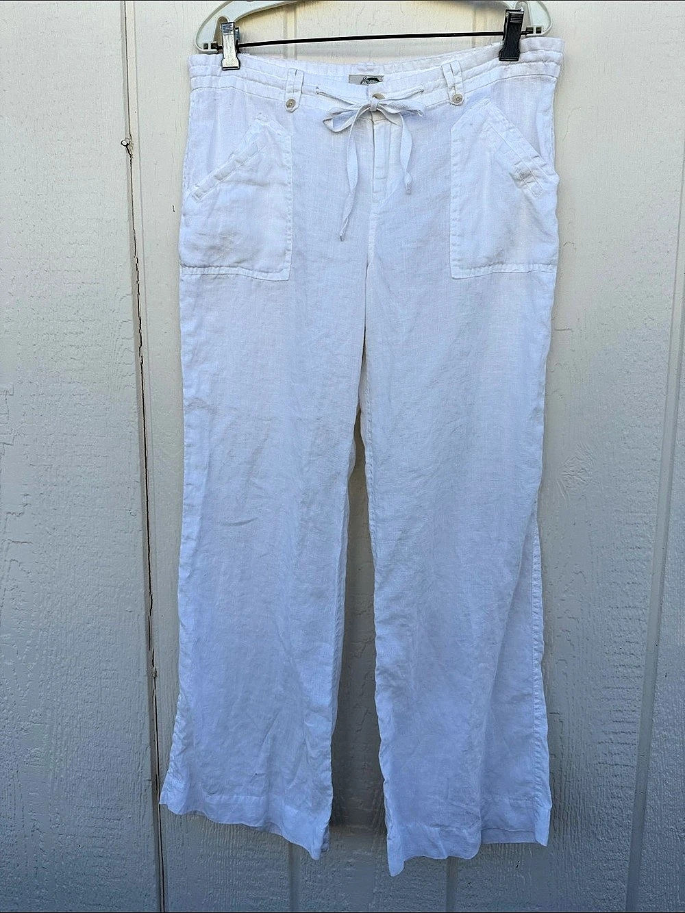Joie Womens Size 12 White Linen Wide Leg Pants Button & Drawstring Waist Pockets